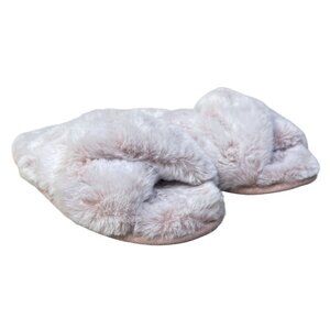 Women's Fuzzy Pink Top Cross Slipper House Faux Fur Size 7 Slip on